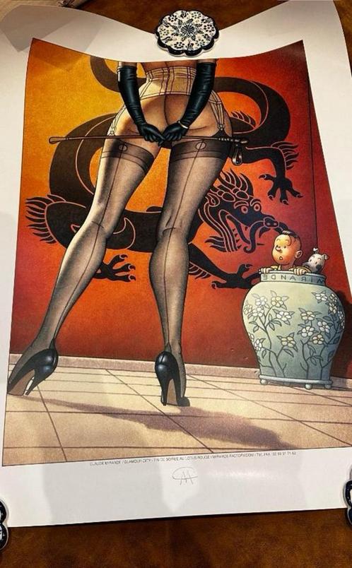 Claude Mirande - "Fin de Soirée au lotus rouge" ( Kuifje ), Verzamelen, Stripfiguren, Ophalen of Verzenden