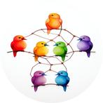 Vogeltjes kleurrijk Muurcirkel 120x120 Metaal + Ophangsystee, Huis en Inrichting, Woonaccessoires | Schilderijen, Tekeningen en Foto's