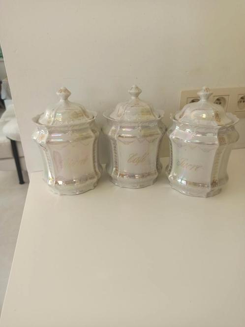 3 kruidenpotjes, iriserend porselein, met de hand verguld:, Huis en Inrichting, Keuken | Servies, Zo goed als nieuw, Kom(men)
