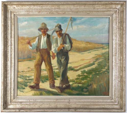 Schilderij van M.VEYS, twee boeren in de velden., Antiek en Kunst, Kunst | Schilderijen | Klassiek, Ophalen