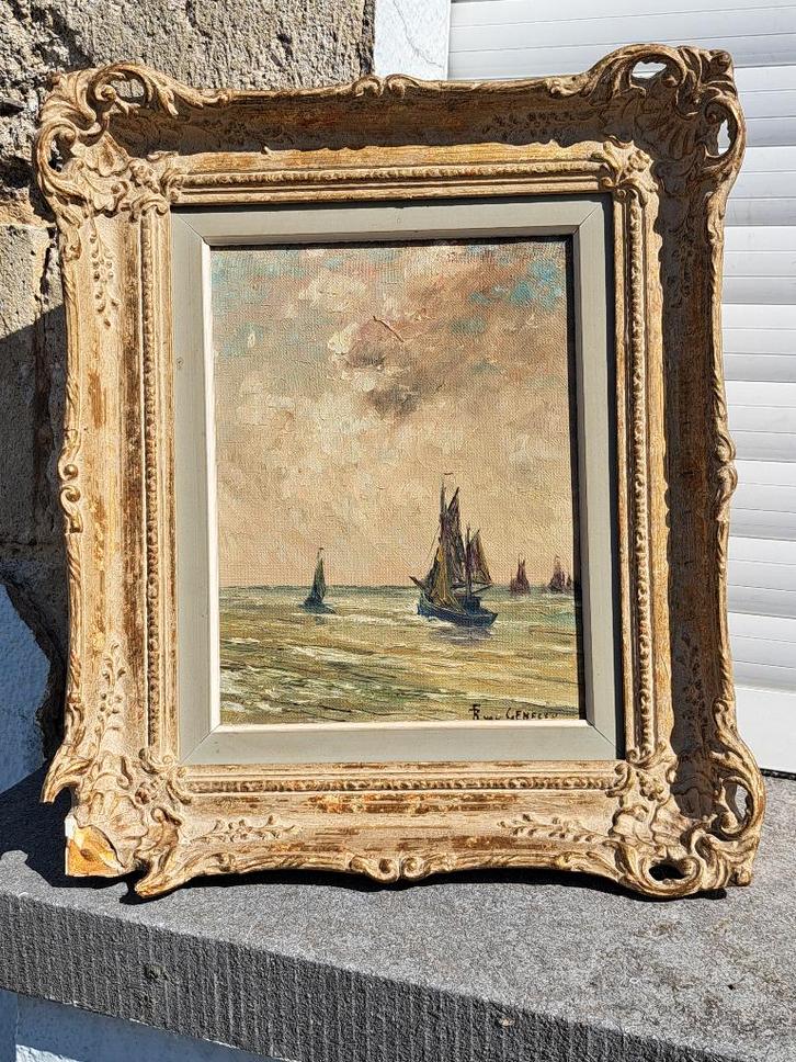 huile sur toile marine signe frans van genesen, Antiek en Kunst, Kunst | Schilderijen | Klassiek, Ophalen of Verzenden