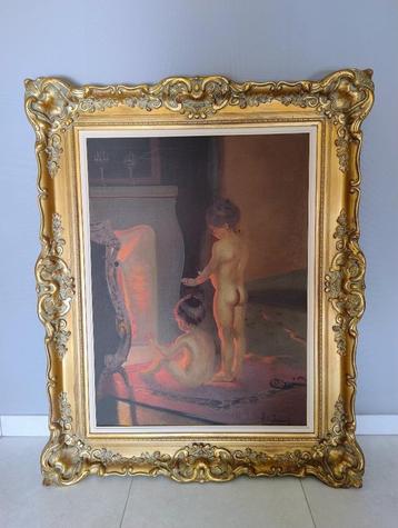 Schilderij kinderen haardvuur beschikbaar voor biedingen