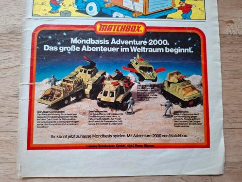 Vintage Duitse reclame advertentie Matchbox Adventure 2000, Hobby en Vrije tijd, Modelauto's | 1:50, Gebruikt, Overige typen, Matchbox