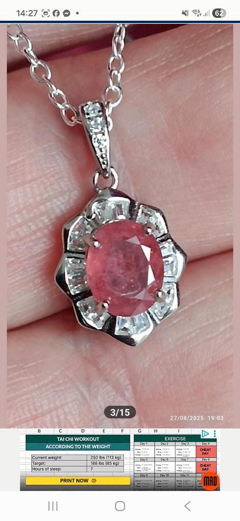 Sterling zilveren hanger met saffier uit Mozambique, Handtassen en Accessoires, Kettingen, Nieuw, Zilver, Oranje, Met edelsteen