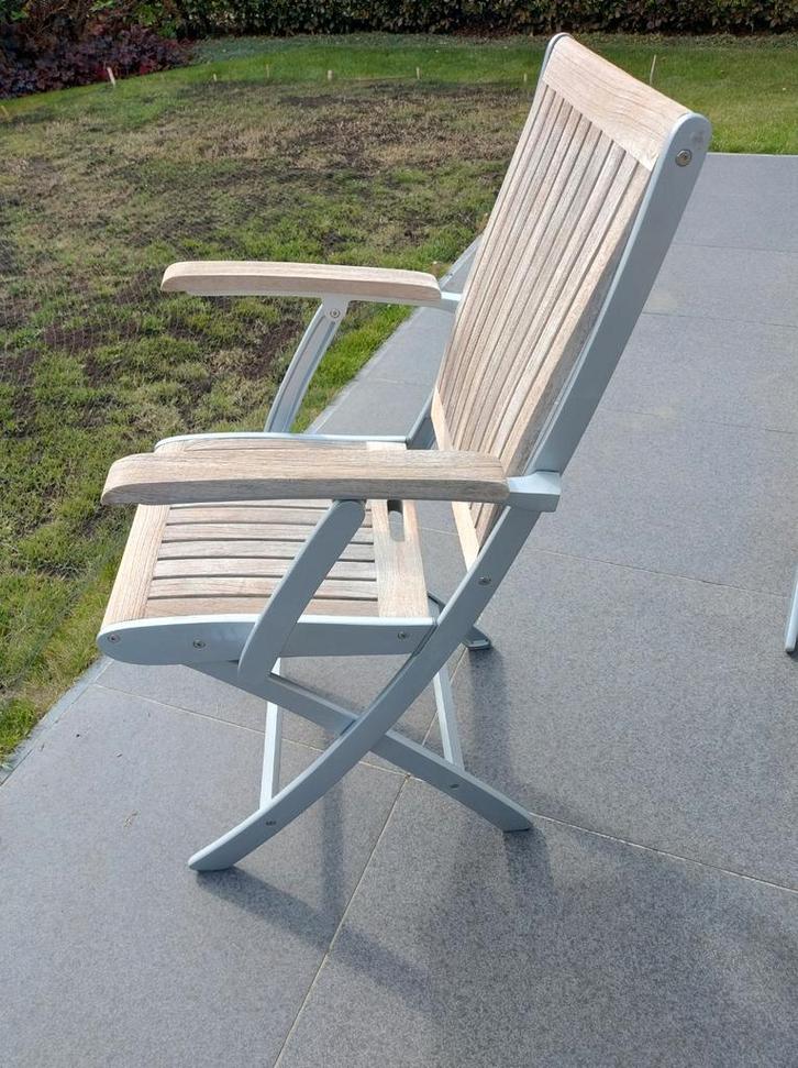 9 Tuinstoelen in teak, Tuin en Terras, Tuinstoelen, Gebruikt, Hout, Inklapbaar, Stapelbaar, Ophalen
