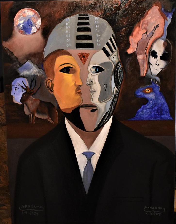 Robot Ou Humain peinture, par joky kamo, Antiquités & Art, Art | Peinture | Abstraite, Enlèvement