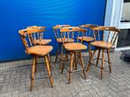 6 vintage houten barkrukken met draaistoel, Ophalen, Zo goed als nieuw