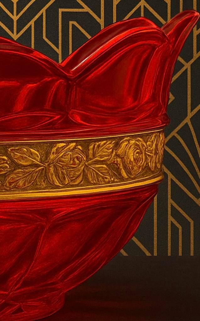 Antiek/Art Deco Deep Ruby Jardinière – Model Ariane, Antiek en Kunst, Antiek | Glaswerk en Kristal, Ophalen of Verzenden