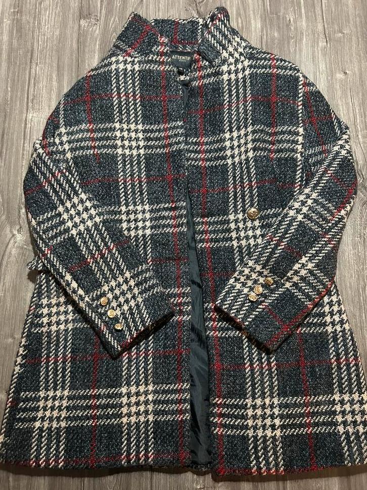 Geruite mantel – Attentif Paris, Kleding | Dames, Jasjes, Kostuums en Pakken, Zo goed als nieuw, Maat 42/44 (L), Rood, Verzenden