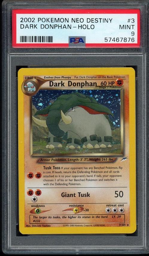 Dark Donphan Holo PSA 9 - 3/105 - Neo Destiny 2002, Hobby en Vrije tijd, Verzamelkaartspellen | Pokémon, Zo goed als nieuw, Losse kaart