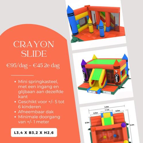 Springkasteel CRAYON SLIDE te huur, Hobby en Vrije tijd, Feestartikelen | Verhuur, Zo goed als nieuw, Ophalen