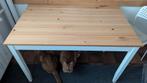 IKEA eettafel - massief houten blad, witte poten, Ophalen, Zo goed als nieuw