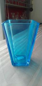 vaas azuurblauw in glas hoogte 16 cm, Minder dan 50 cm, Glas, Blauw, Ophalen of Verzenden
