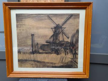 houtskooltekening, Roomanmolen St. Pauwels, gesign G Fonteyn beschikbaar voor biedingen