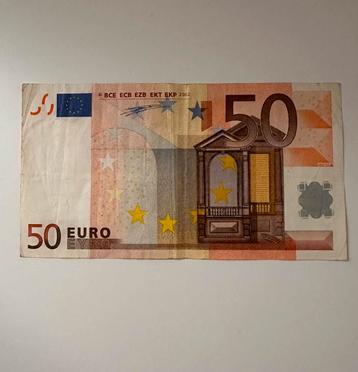Bankbiljet van 50 euro 2002 serie V, gesigneerd Duisenberg beschikbaar voor biedingen