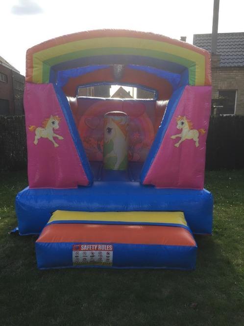 *gereserveerd tot 02/08* Eenhoorn springkasteel te koop, Hobby en Vrije tijd, Feestartikelen | Verhuur, Gebruikt, Ophalen