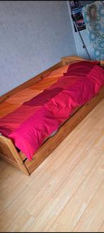 Dubbel bed in hout met lattenbodem en matras., Hout, Ophalen