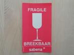 Sabena Sticker #001 Fragile - Breekbaar, Verzamelen, Ophalen of Verzenden, Nieuw