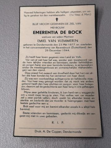 Oorlogsslachtoffer De Bock Dendermonde 1944 Ravensbruck  beschikbaar voor biedingen