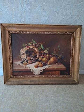 Stilleven in olieverf met fruitmand beschikbaar voor biedingen