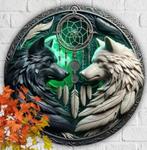 Vintage rond metalen bord Wolven dromenvanger (20cm), Huis en Inrichting, Ophalen of Verzenden, Nieuw