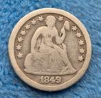 Silver 1 Dime 1849  Seated Liberty, Postzegels en Munten, Munten | Amerika, Zilver, Ophalen of Verzenden, Losse munt, Noord-Amerika