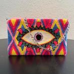 Schoudertas met oog, Boho Clutch in Roze & Turkoois met, Verzenden, Zo goed als nieuw, Roze, Overige merken