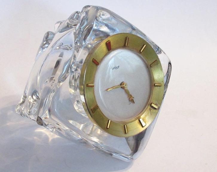 Imhof Swiss mechanisch klok in Schneider kristal uit de 50te, Antiek en Kunst, Antiek | Klokken, Ophalen of Verzenden