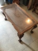 Salontafel in hout/glas/rotan, Huis en Inrichting, Tafels | Salontafels, Ophalen, 50 tot 100 cm, 50 tot 75 cm, Klassiek