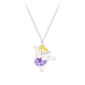 Zilveren kinderketting hanger ballerina emaille 