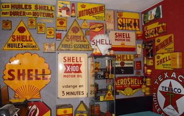 gezocht emaillebord olie blik reclamebord shell 1920 1950, Verzamelen, Ophalen, Gebruikt, Reclamebord