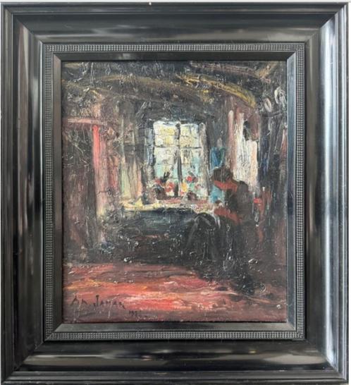 huile sur panneau interieur signe armand jamar, Antiek en Kunst, Kunst | Schilderijen | Klassiek, Ophalen of Verzenden