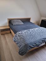 Tweepersoonsbed (160x200) + 2 nachtkastjes (met 2 lade's), Huis en Inrichting, Slaapkamer | Bedden, 160 cm, Bruin, Zo goed als nieuw