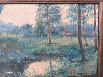 Akwarel op karton - afmeting 56x38 cm met kader-getekend  beschikbaar voor biedingen