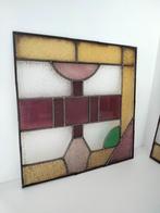 koppel Art Deco glas in lood kunst geometrisch, Antiek en Kunst, Ophalen