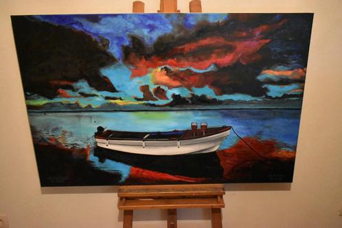 Landscape Kayak Painting,by Joky Kamo, Antiquités & Art, Art | Peinture | Moderne, Enlèvement