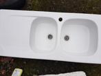 Evier blanc porcelaine 2 bassins + égouttoir 111,5x50cm 100€, Enlèvement, Comme neuf, Pierre, Autres types