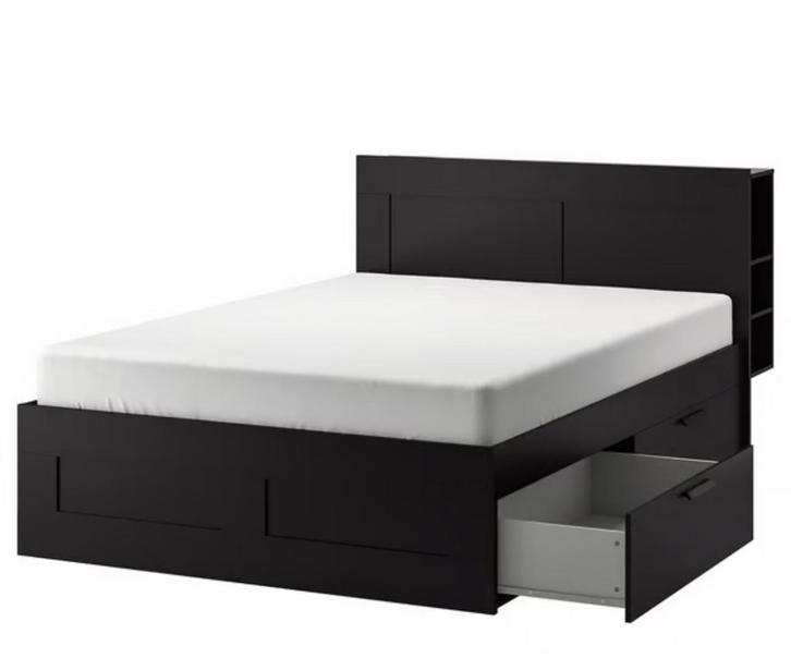 IKEA BRIMNES 180x200cm + lattenbodem, Huis en Inrichting, Slaapkamer | Bedden, Gebruikt, Tweepersoons, 180 cm, 200 cm, Hout, Zwart