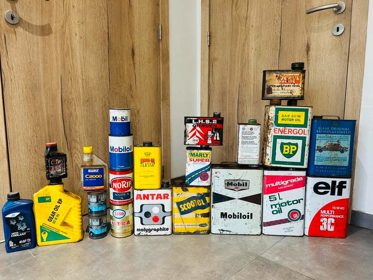 Set van 22 olieblikken olie blik olieblikken elf mobiloil, Verzamelen, Merken en Reclamevoorwerpen, Ophalen of Verzenden