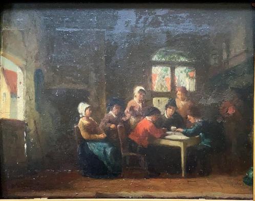 Oud gesigneerd schilderij "De Kaartspelers", Antiek en Kunst, Kunst | Schilderijen | Klassiek, Ophalen
