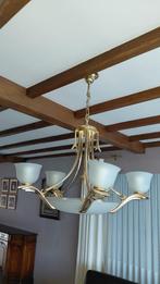 mooie koperen luster met glazen kapjes, Ophalen, Zo goed als nieuw