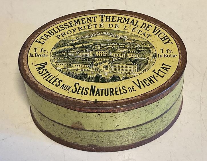 Vintage blik Pastilles aux Sels Naturels de Vichy-Etat, Verzamelen, Blikken, Gebruikt, Overige, Overige merken, Ophalen of Verzenden