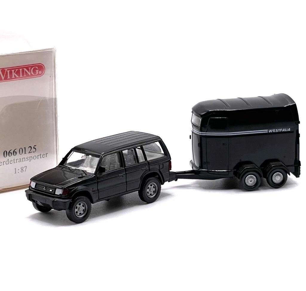 1:87 Wiking Mitsubishi Pajero & Westfalia Paardentransporter, Ophalen of Verzenden, Zo goed als nieuw, Auto, Wiking