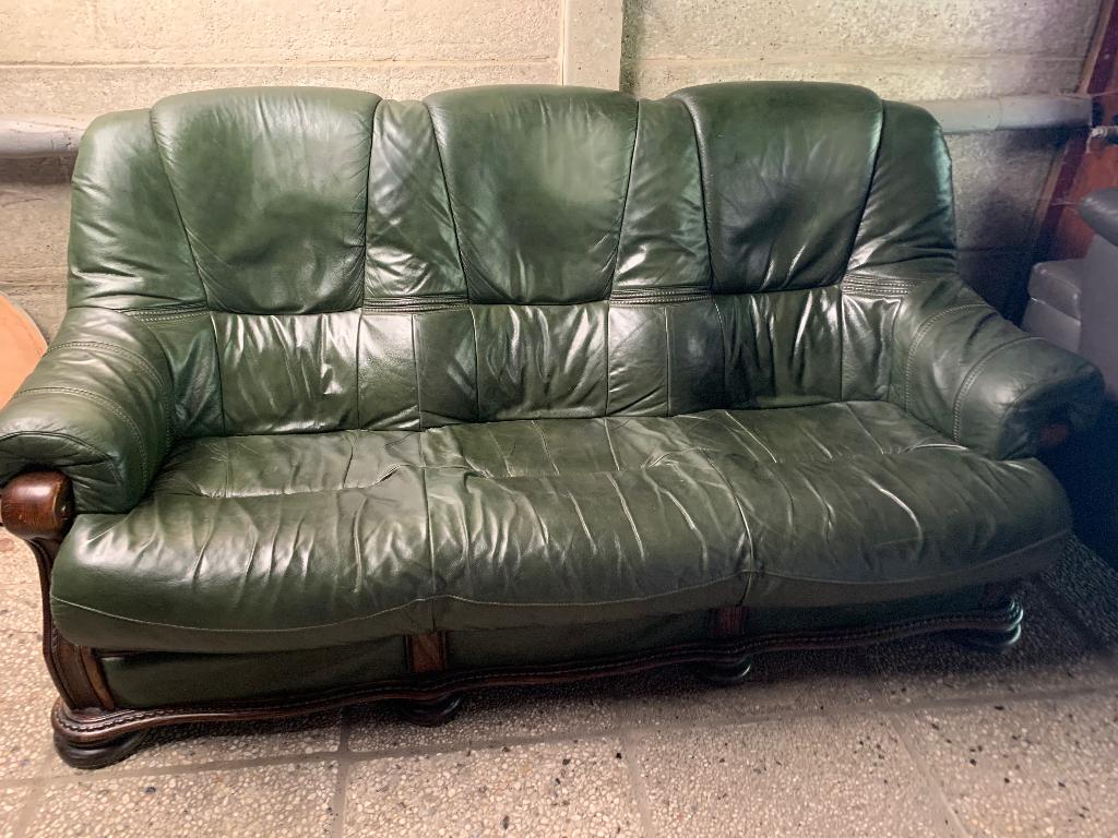 zetel in leder (groen) en hout, Klassiek, Banc droit, Enlèvement, Utilisé