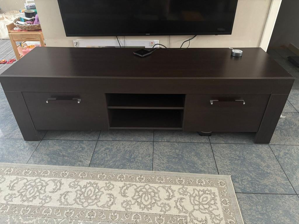 Meuble TV en bois foncé 170x52 – bon état – spacieux, Enlèvement
