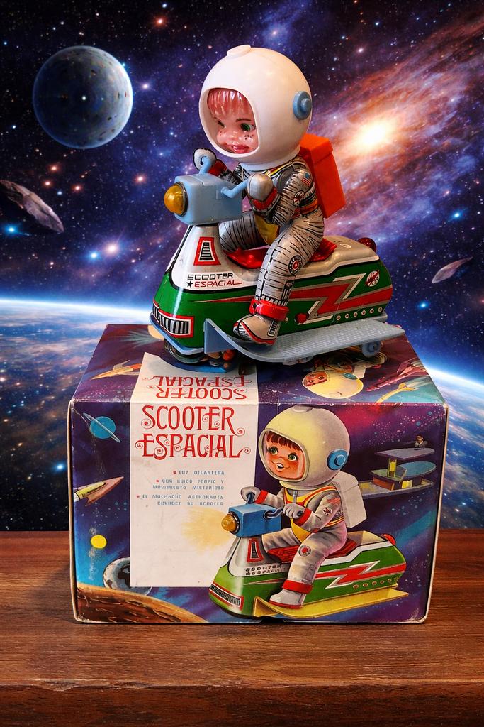 Blikken speelgoed nasa ruimte scooter, Ophalen of Verzenden