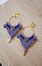Macramé Oorbellen Paars – Tibetiaanse "3-Oog" Agaat, Ophalen of Verzenden, Nieuw, Goud, Goud