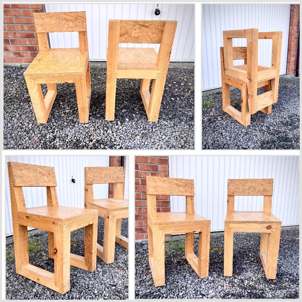 Chaises en bois cubiques - Lot de 4 chaises, Maison & Meubles, Chaises, Autres couleurs, Comme neuf, Enlèvement, Bois
