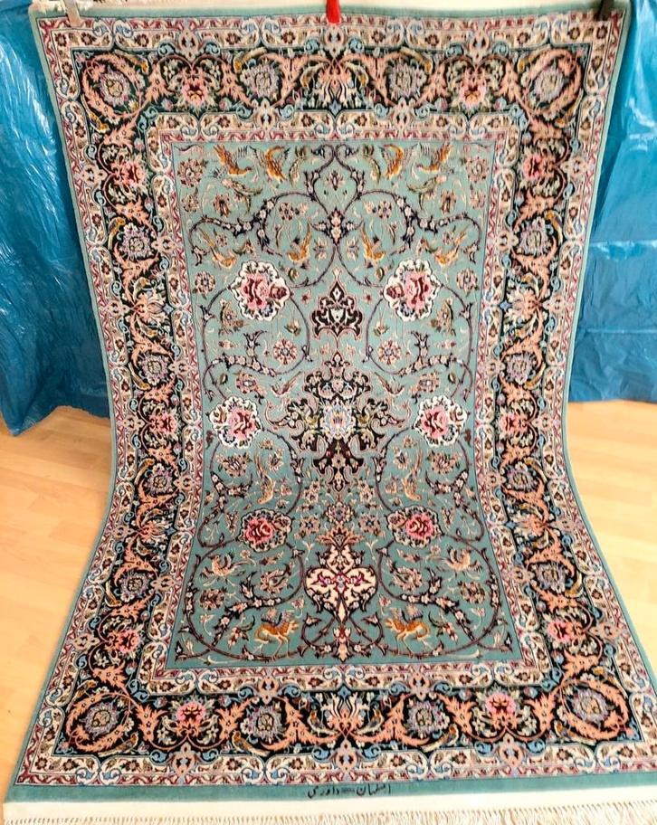 Handgeknoopt en authentiek zijde en kork wol Perzisch tapijt, Huis en Inrichting, Stoffering | Tapijten en Vloerkleden, Crème