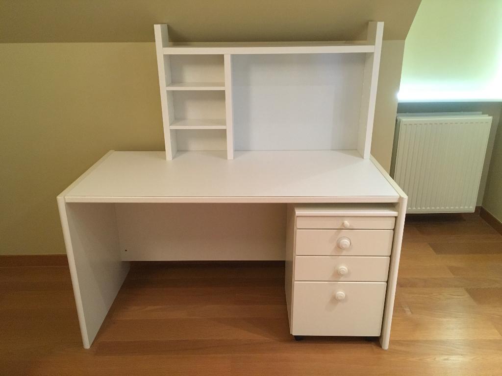 Heel stevige witte bureau met losse ladenblok op wieltjes, Ophalen, 142 cm, Zo goed als nieuw, Wit